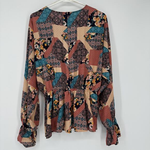 Andree By Unit Blouse Womens Medium Multicolor Patchwork Boho Peasant Top Floral - Picture 8 of 10